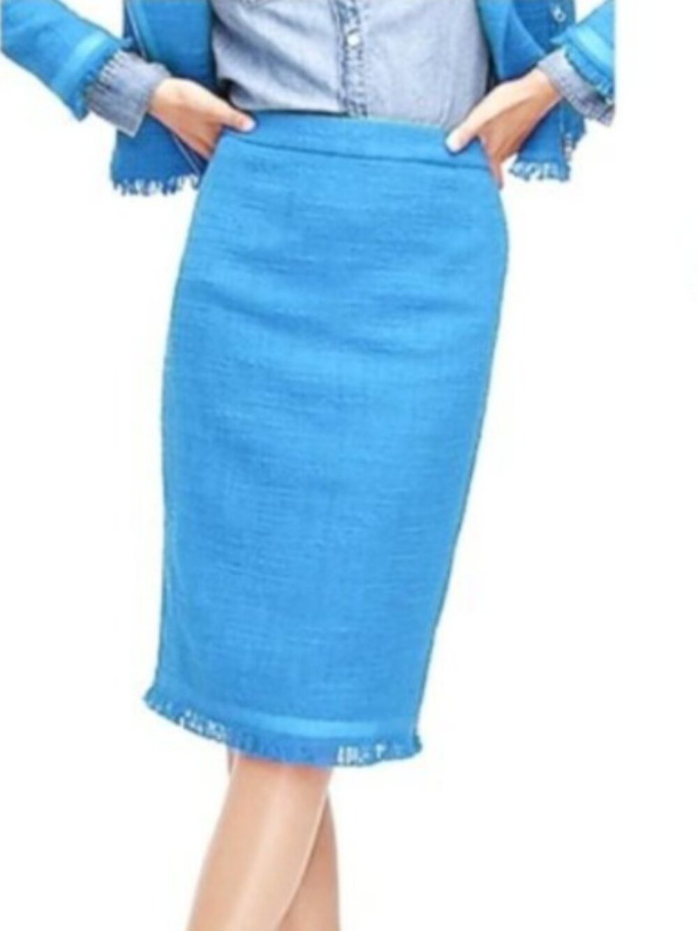 NWT J. Crew Tweed‎ pencil skirt with fringe blue 00